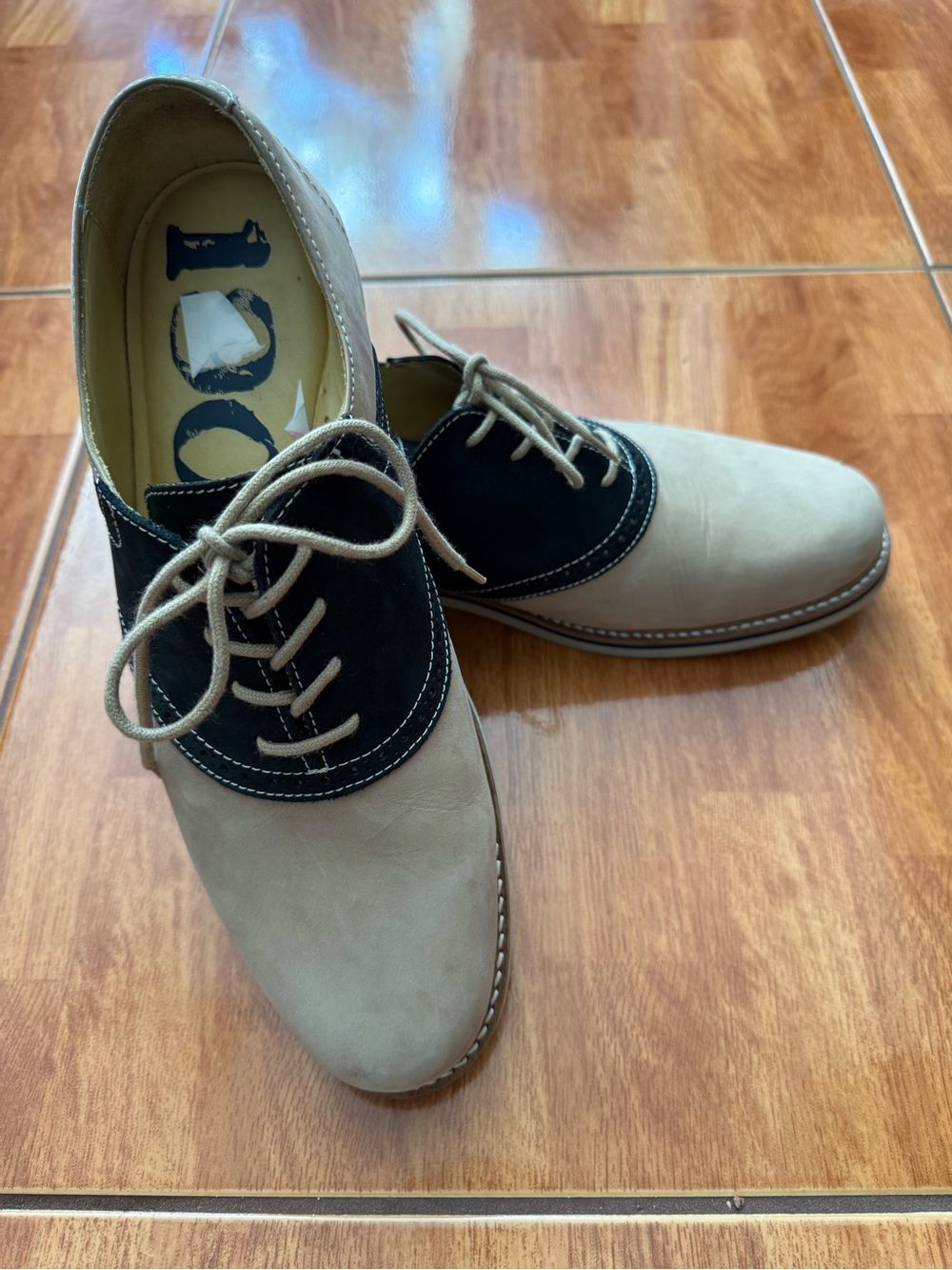 1901 Two-Tone Saddle Derby — navy black & Taupe - Picture 3 of 7